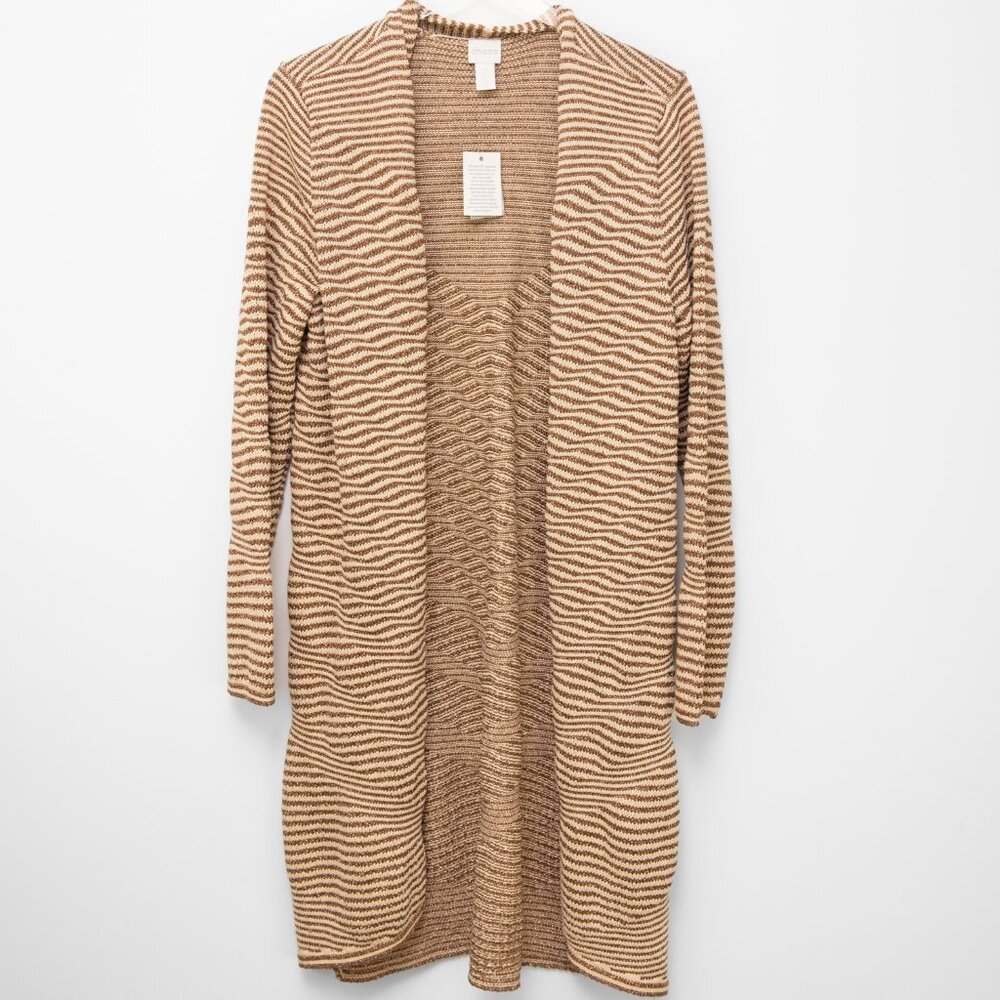 Chico's Neutral Shine Lani Cardigan Sweater Knit Metallic Gold Size 2 Large New
